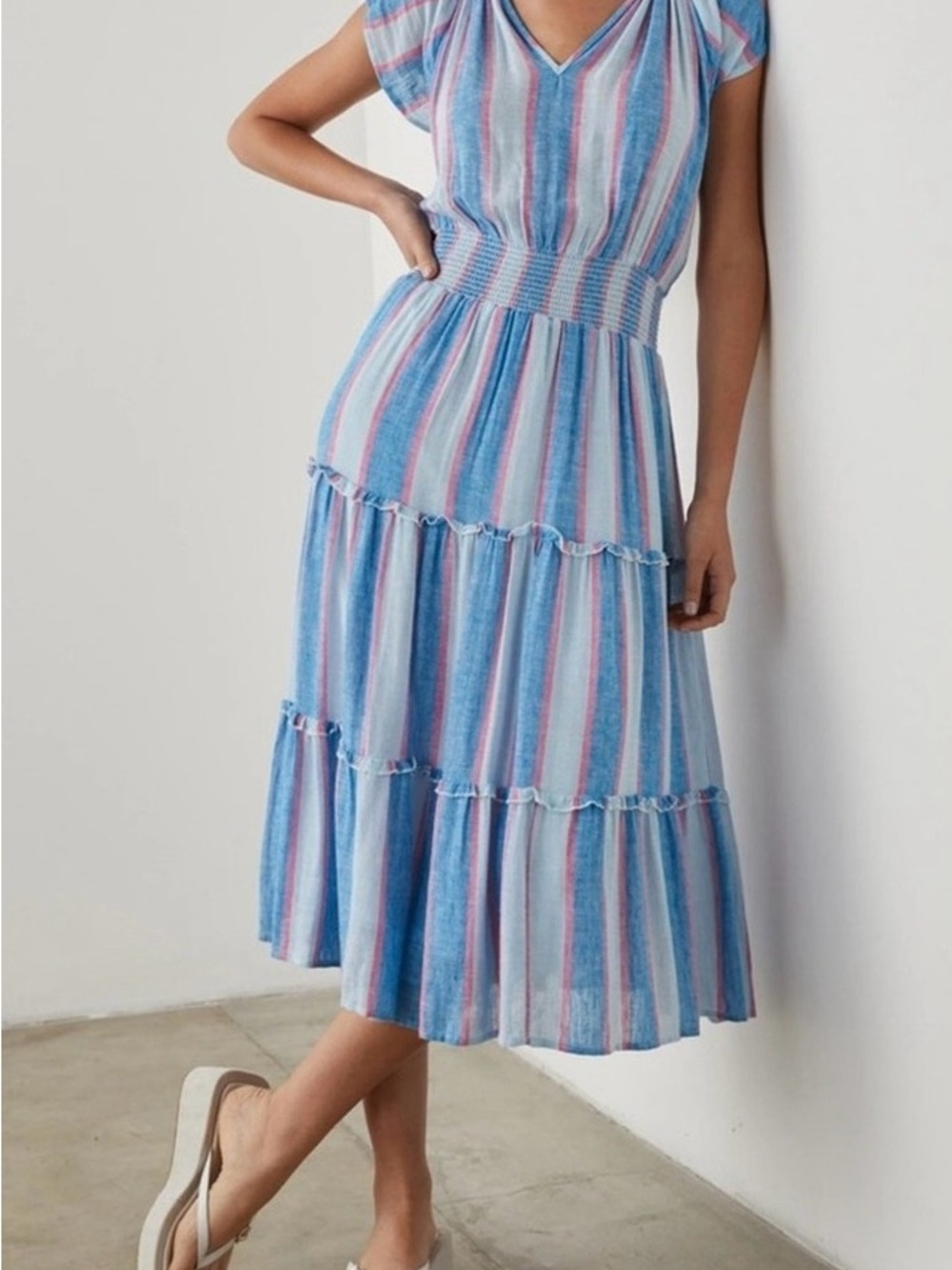 Rails Amellia Kona Stripe Blue and Pink Midi Dress Size S
